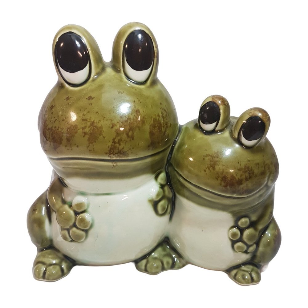 Vintage JAPAN Ceramic Frog Planter Flower Vase Succulent Dish Green White Black